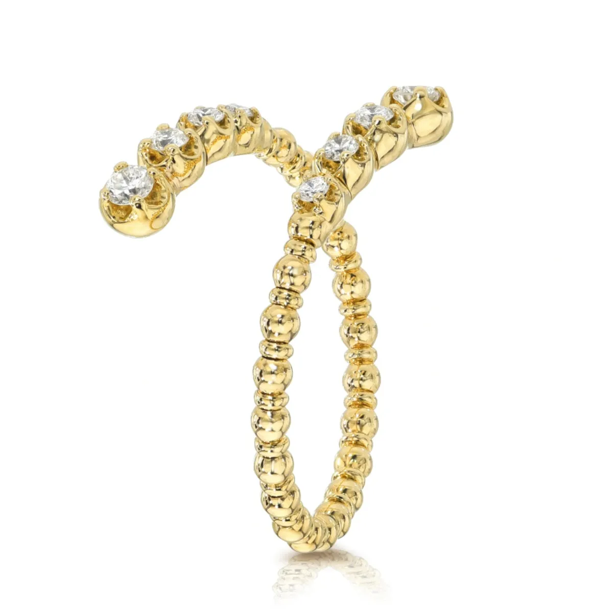 Graduated Diamond & Gold Bead Flexible Wrap-Around Ring