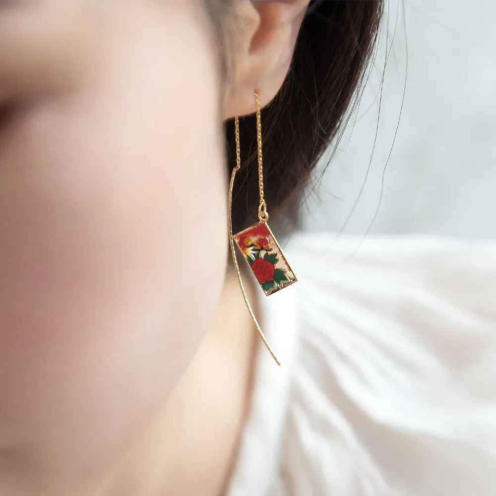 Hanafuda Card Threader Earrings