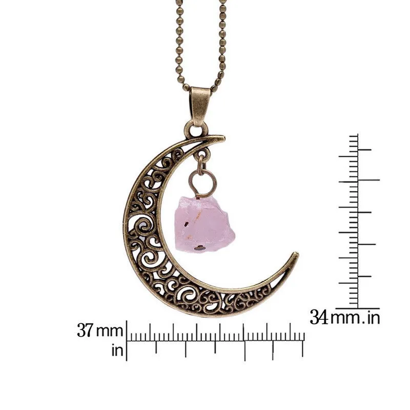 Handmade Natural Amethyst Rose Quartz Antique Bronze Galaxy Moon Pendant Necklace Healing Stone Christmas Gift Jewelry