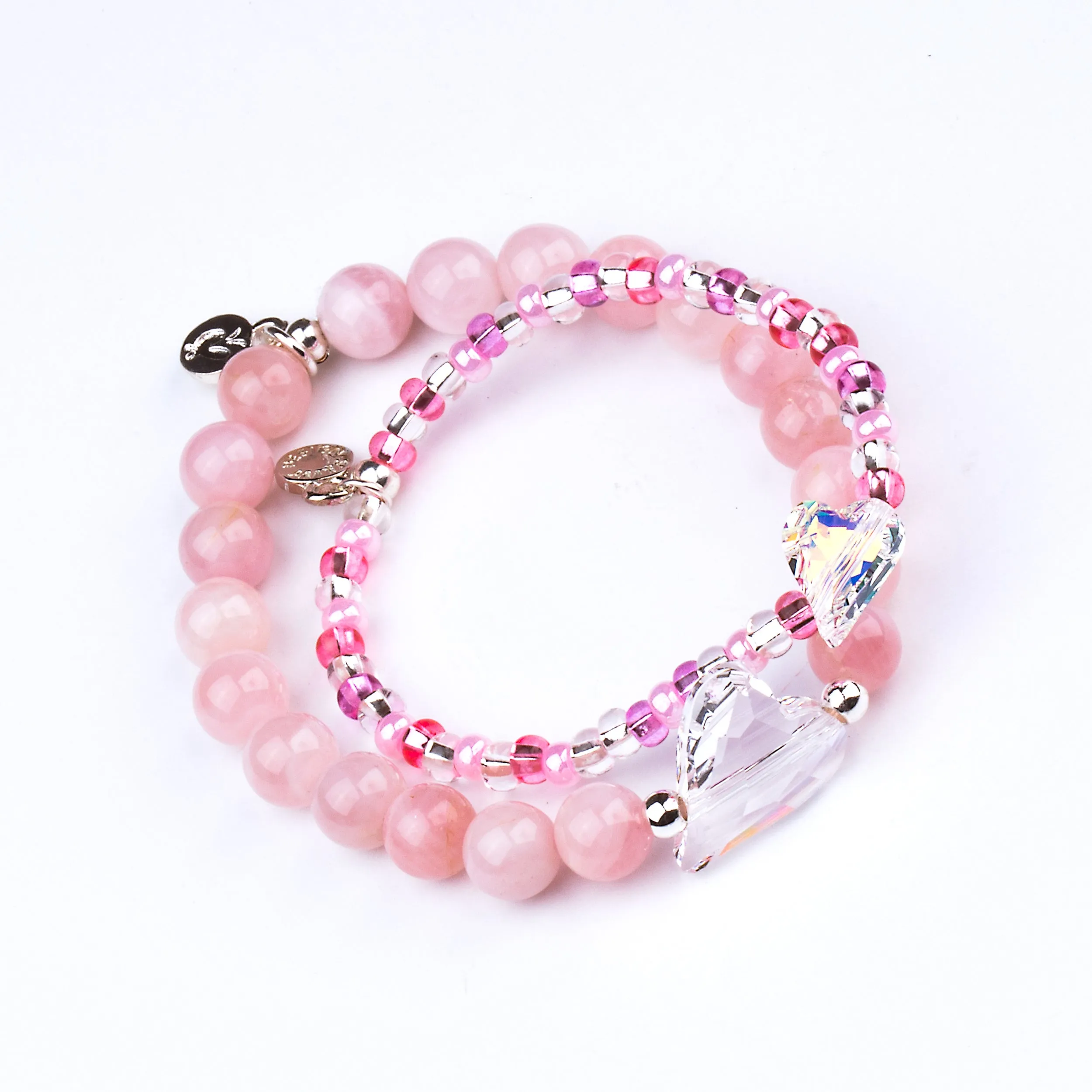 Heart - Amore | Stone Beaded Charm Bracelet | Rose Quartz - Love