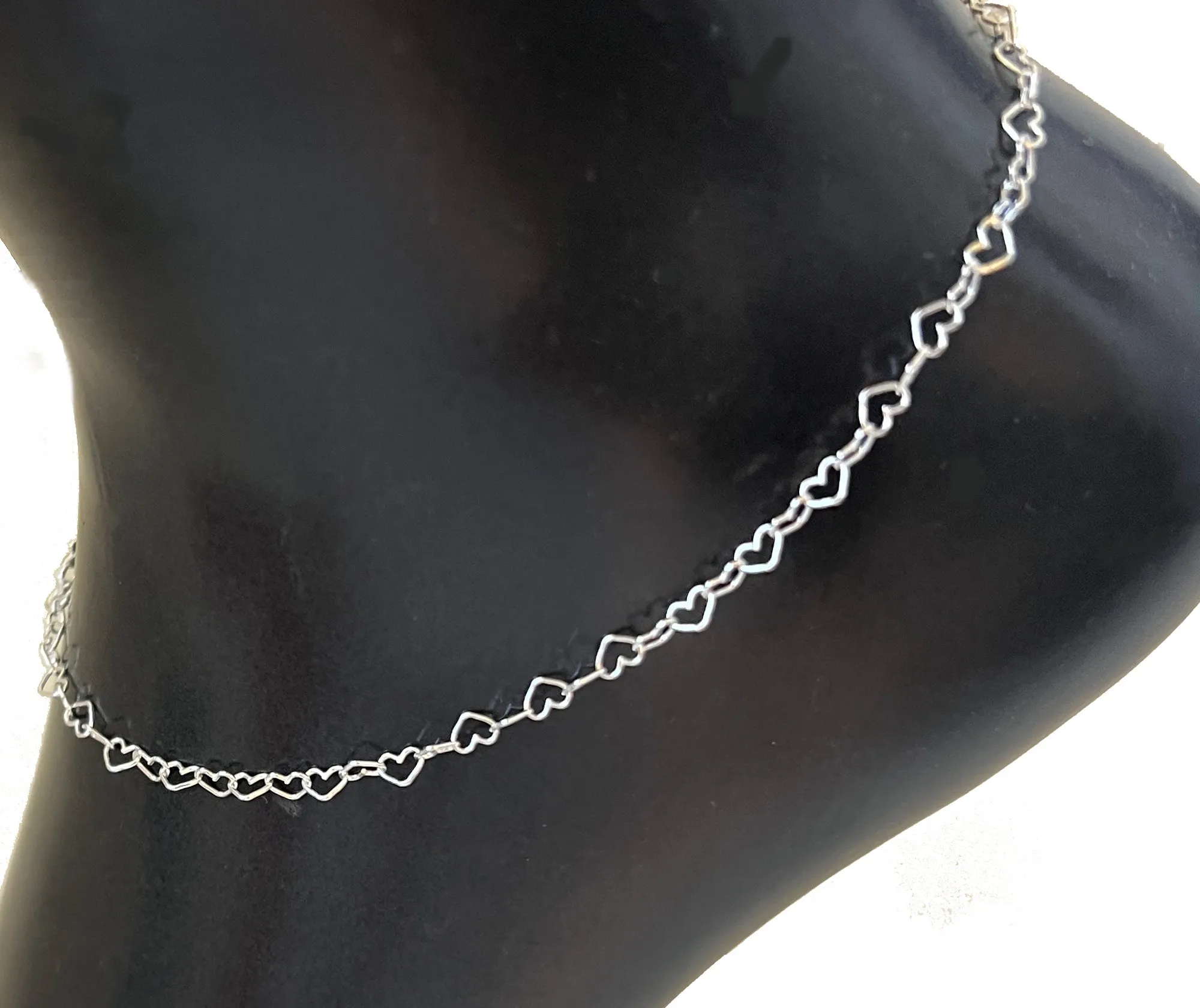 Heart Chain Sterling Anklet - 3 Pack