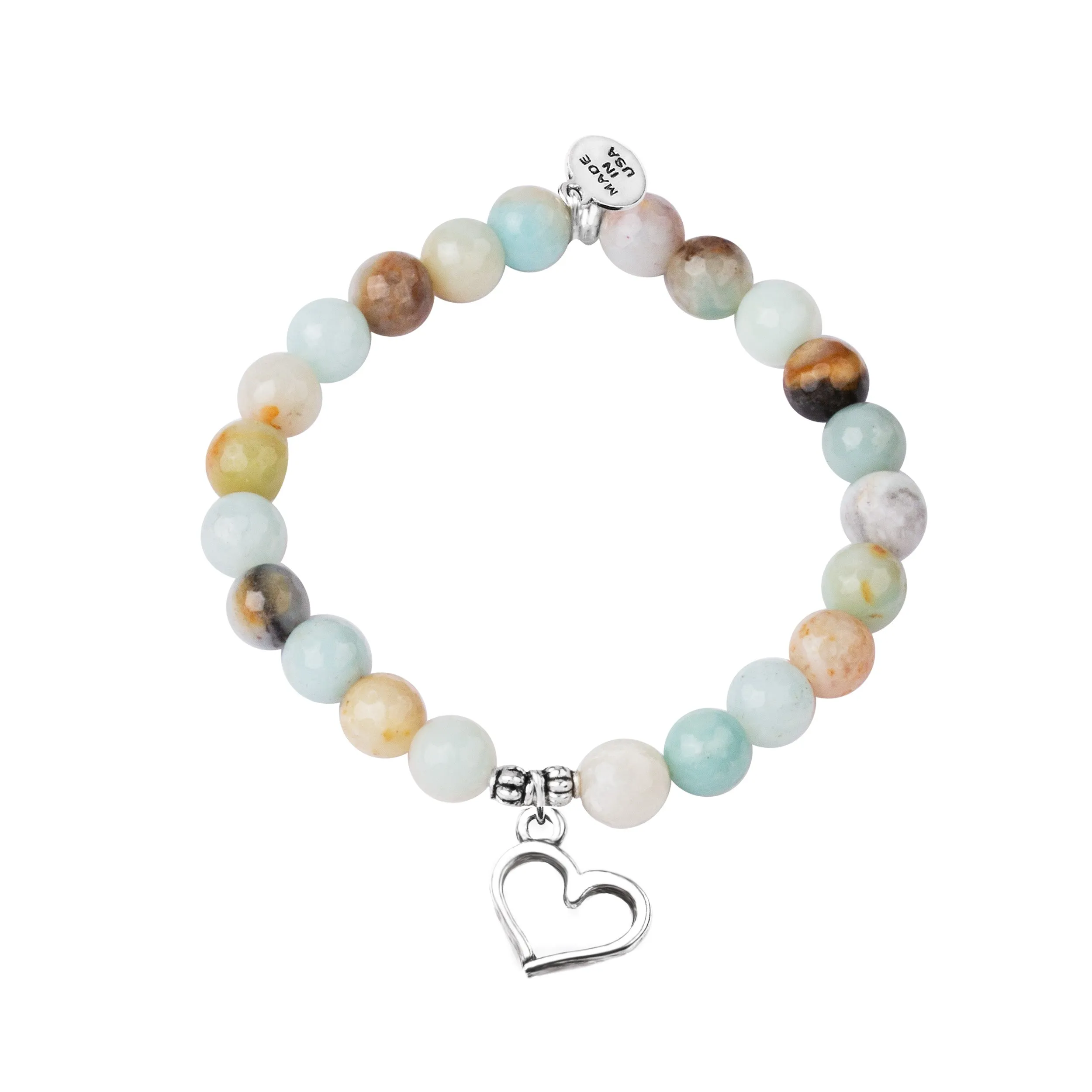 Heart | Stone Beaded Charm Bracelet | Amazonite