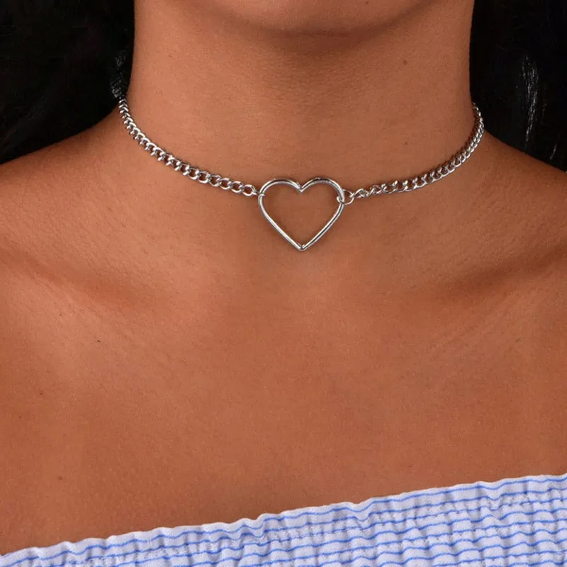 Hollow Heart Choker Necklaces