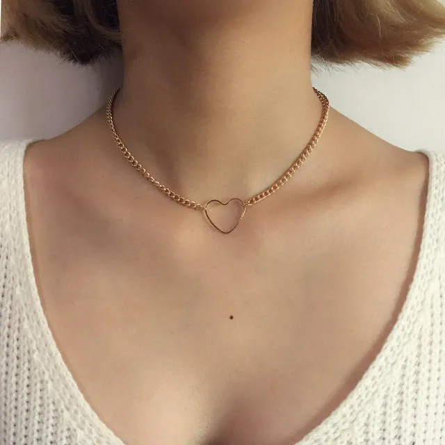 Hollow Heart Choker Necklaces