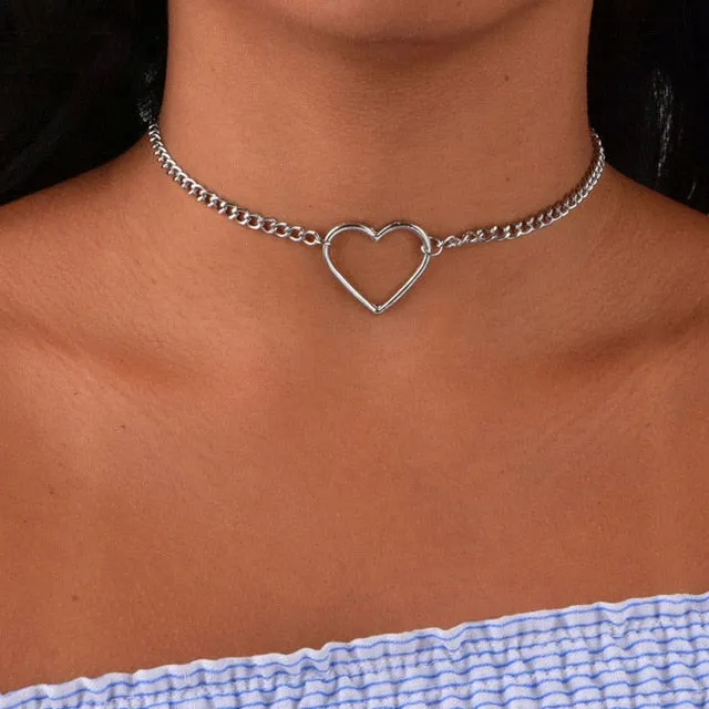 Hollow Heart Choker Necklaces