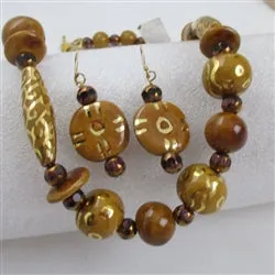 Honey and Gold Handmade Fair Trade Kazuri Bead Necklace & Earrings