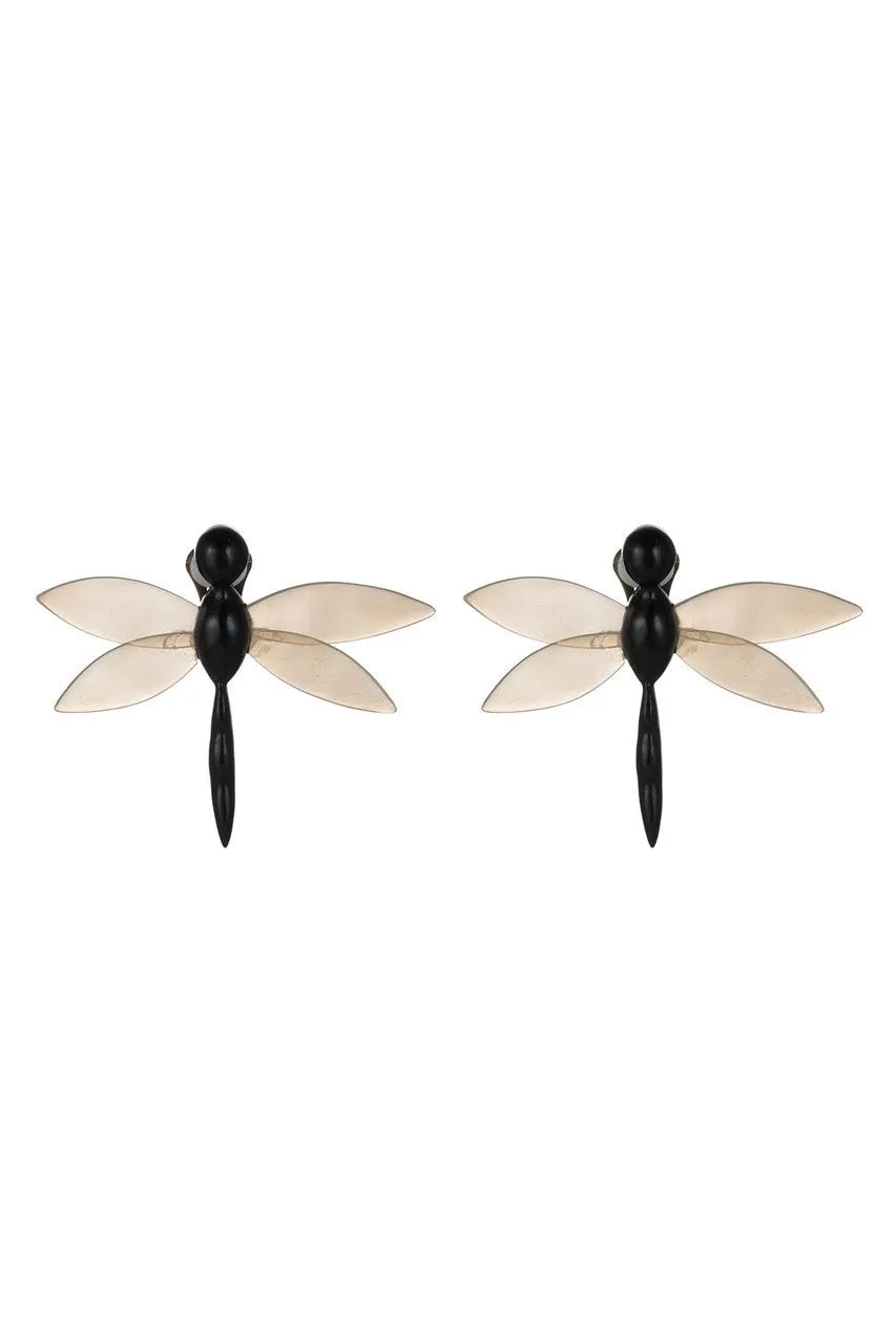 Horn Dragonfly Clip Earrings