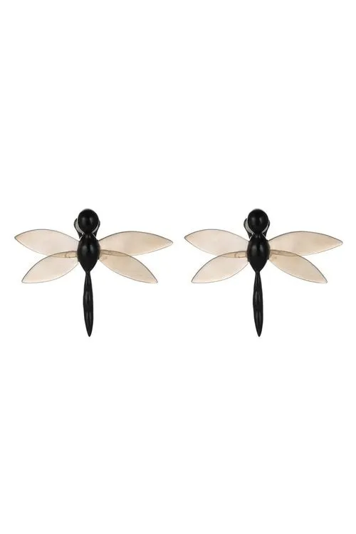 Horn Dragonfly Clip Earrings