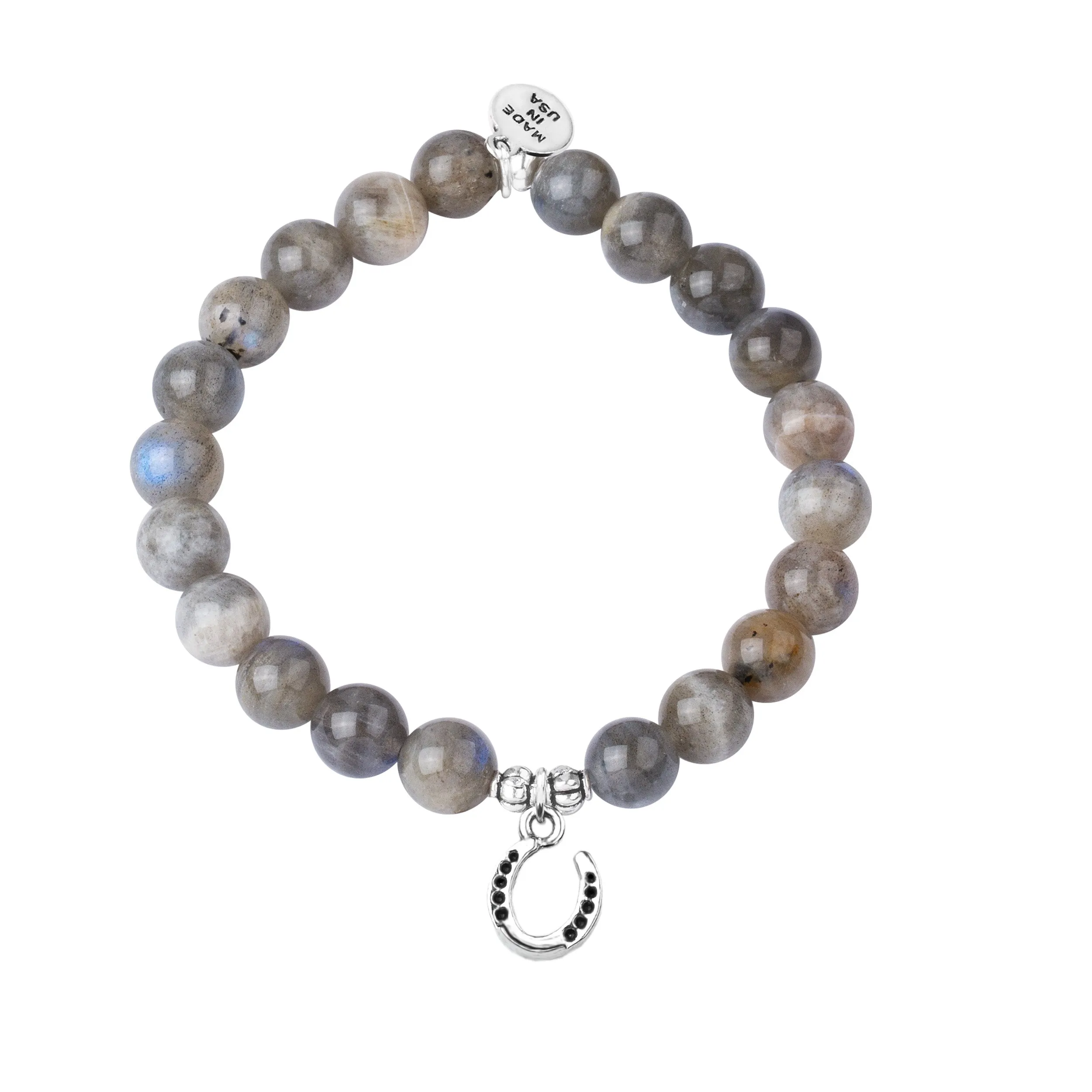 Horseshoe | Stone Beaded Charm Bracelet | Labradorite