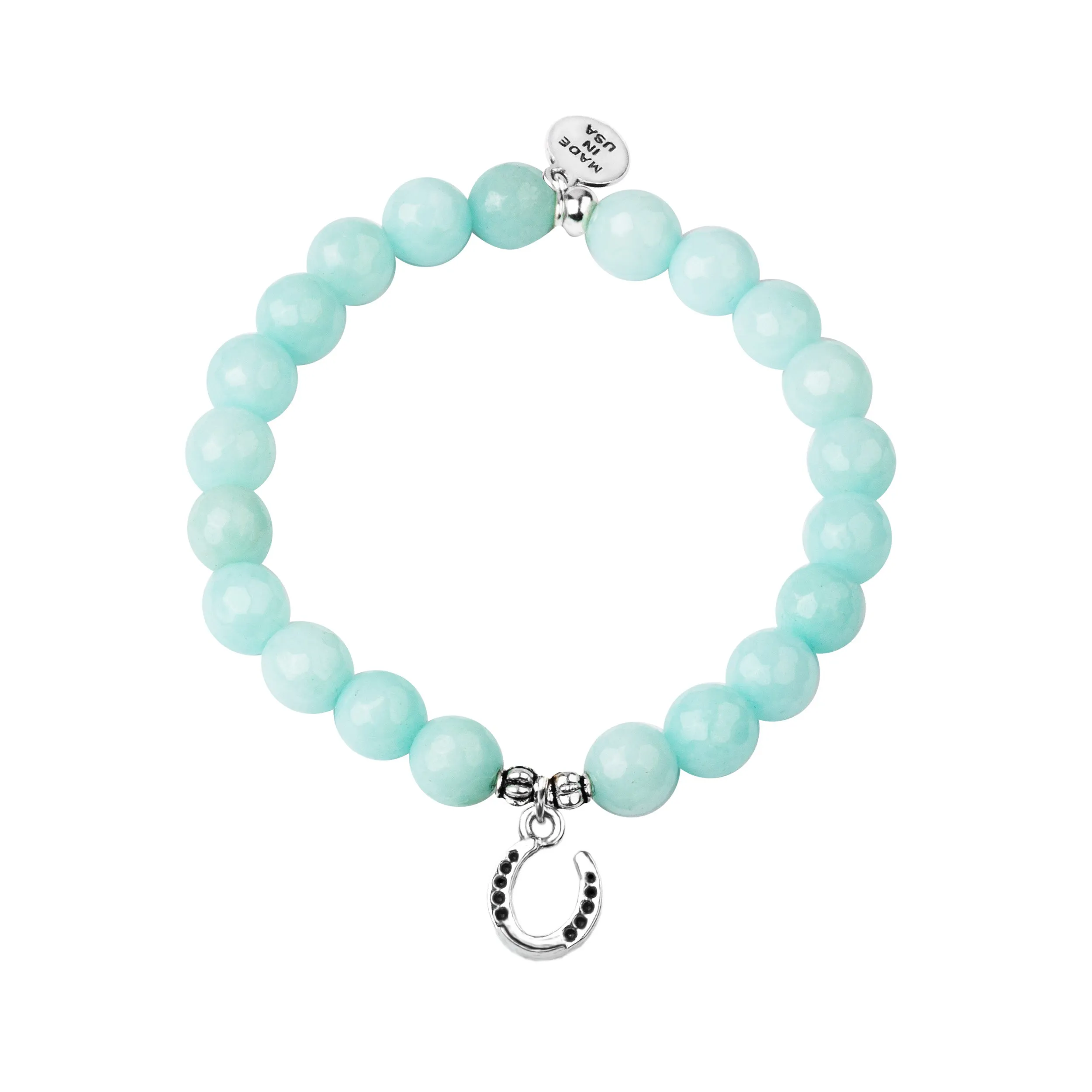 Horseshoe | Stone Beaded Charm Bracelet | Tiffany Blue Agate