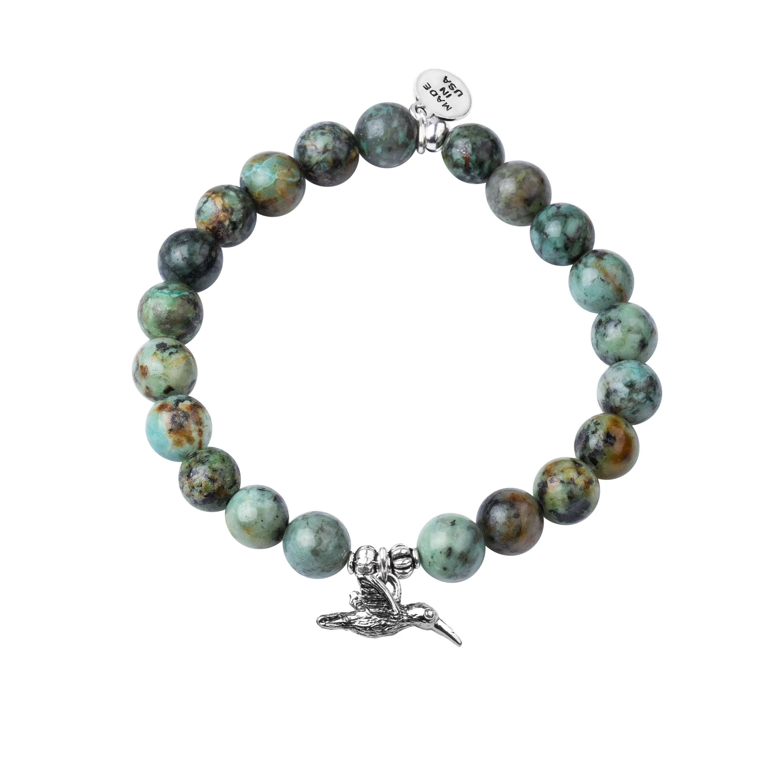 Hummingbird | Stone Beaded Charm Bracelet | African Turquoise