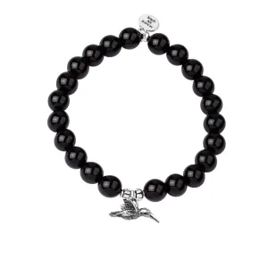 Hummingbird | Stone Beaded Charm Bracelet | Onyx