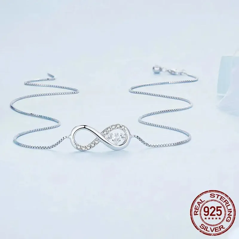 Infinity Love Family Forever Short Chain Necklace for Women Clear CZ 925 Sterling Silver Fashion Jewlery