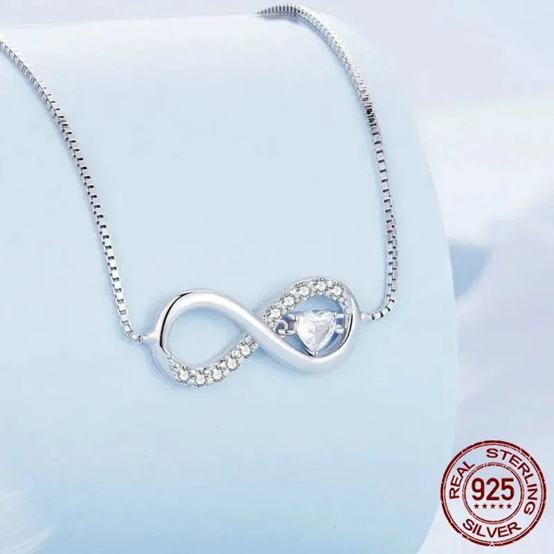 Infinity Love Family Forever Short Chain Necklace for Women Clear CZ 925 Sterling Silver Fashion Jewlery