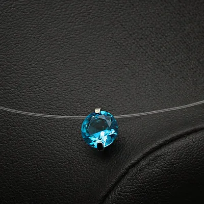 Invisible Line Colorful Zircon Choker Necklace Women New Fashion Jewelry Cute Gift Whie Pink Blue