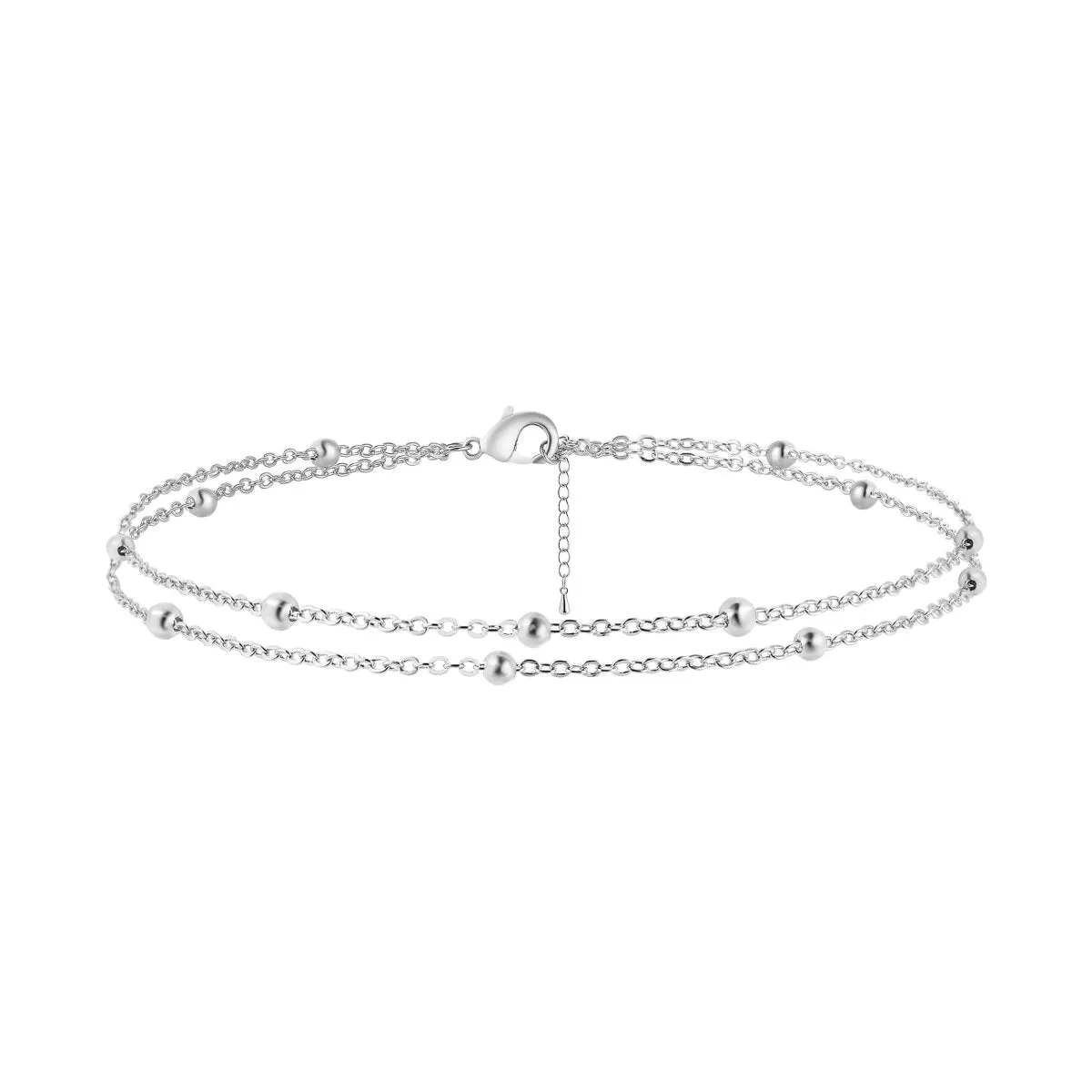 Kyerlyn Layered Silver Bead Ankle Bracelets