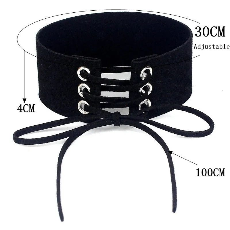 Lace-Up Velvet Choker In 11 Colors / Big Chunky Gothic Choker Necklace / Neck Jewelry