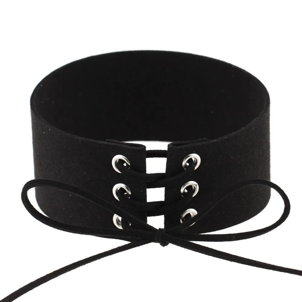 Lace-Up Velvet Choker In 11 Colors / Big Chunky Gothic Choker Necklace / Neck Jewelry