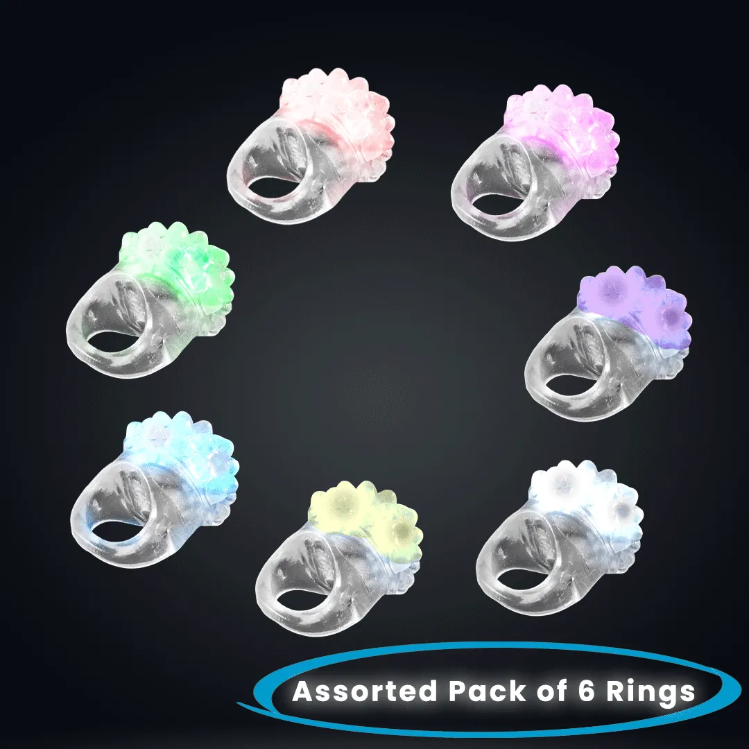 LED Flashy Blinky Jelly Bumpy Rings - Pack of 6 Assorted Colors