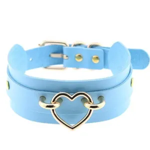 Light Blue and Gold Heart Choker