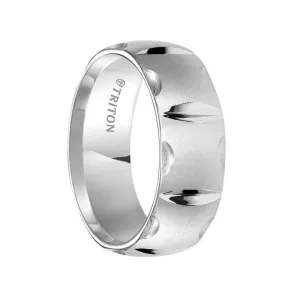 LUKE White Tungsten Domed Matrix Comfort Fit band with Brush Finish and Bright Cuts - 8mm