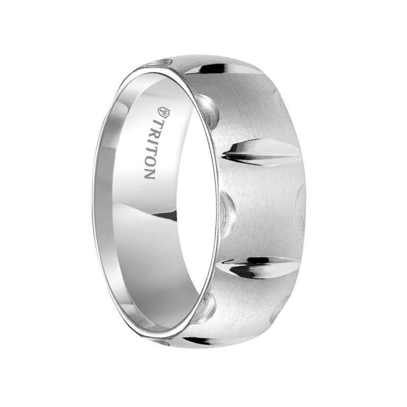 LUKE White Tungsten Domed Matrix Comfort Fit band with Brush Finish and Bright Cuts - 8mm