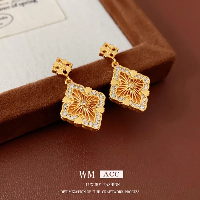 Luxurious Flower Flower Copper Zircon Inlay Earrings