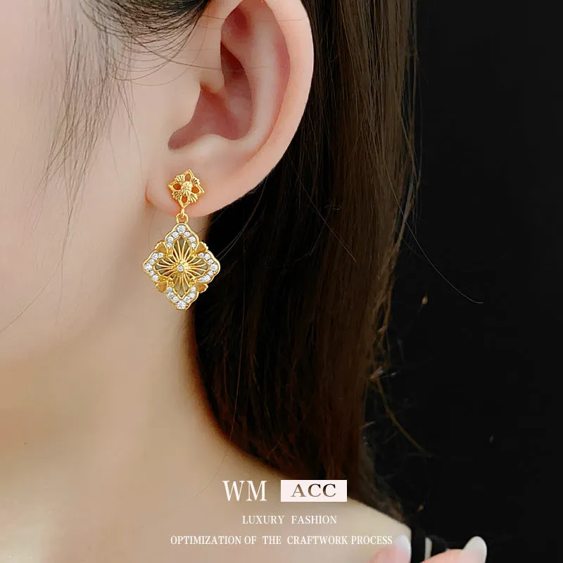 Luxurious Flower Flower Copper Zircon Inlay Earrings