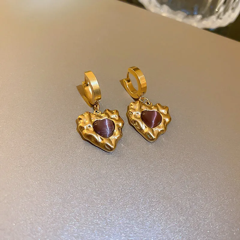 Luxurious Heart Alloy Oil Dripping Earrings