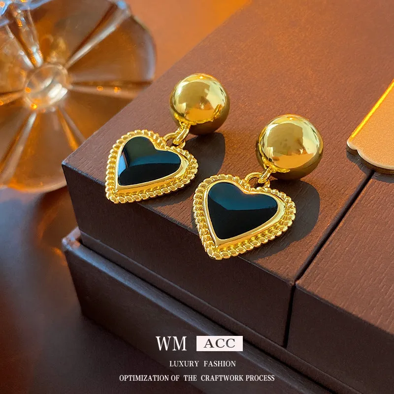 Luxurious Heart Alloy Oil Dripping Earrings