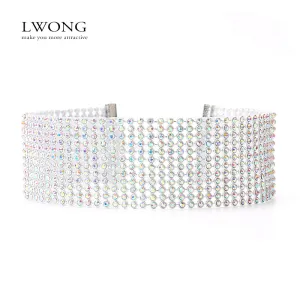 LWONG Elegant Wide Crystal Rhinestone Choker Chocker Necklace Women Fashion Pave Rhinestones Chokers Jewelry Christmas Gifts