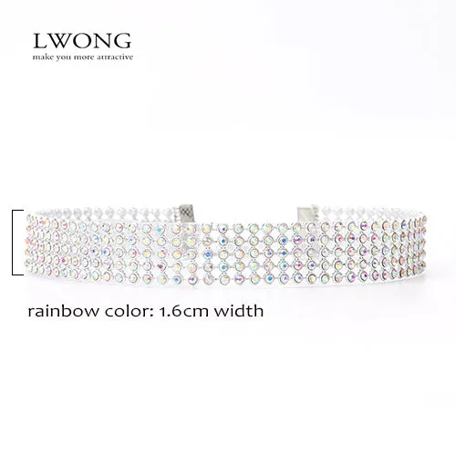 LWONG Elegant Wide Crystal Rhinestone Choker Chocker Necklace Women Fashion Pave Rhinestones Chokers Jewelry Christmas Gifts