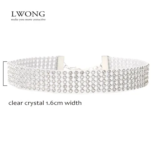 LWONG Elegant Wide Crystal Rhinestone Choker Chocker Necklace Women Fashion Pave Rhinestones Chokers Jewelry Christmas Gifts