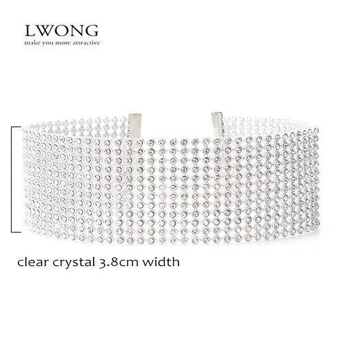 LWONG Elegant Wide Crystal Rhinestone Choker Chocker Necklace Women Fashion Pave Rhinestones Chokers Jewelry Christmas Gifts