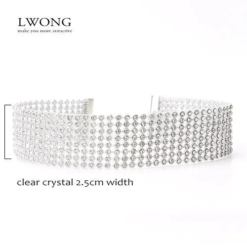 LWONG Elegant Wide Crystal Rhinestone Choker Chocker Necklace Women Fashion Pave Rhinestones Chokers Jewelry Christmas Gifts