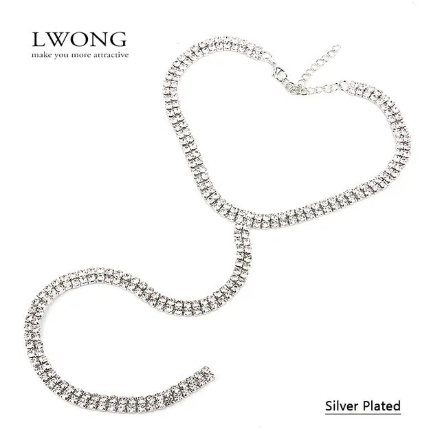 LWONG Sexy Long Rhinestone Choker Necklace Jewelry Double-Strand Layered Choker Rhinestones Crystal Chokers Long Necklace Women