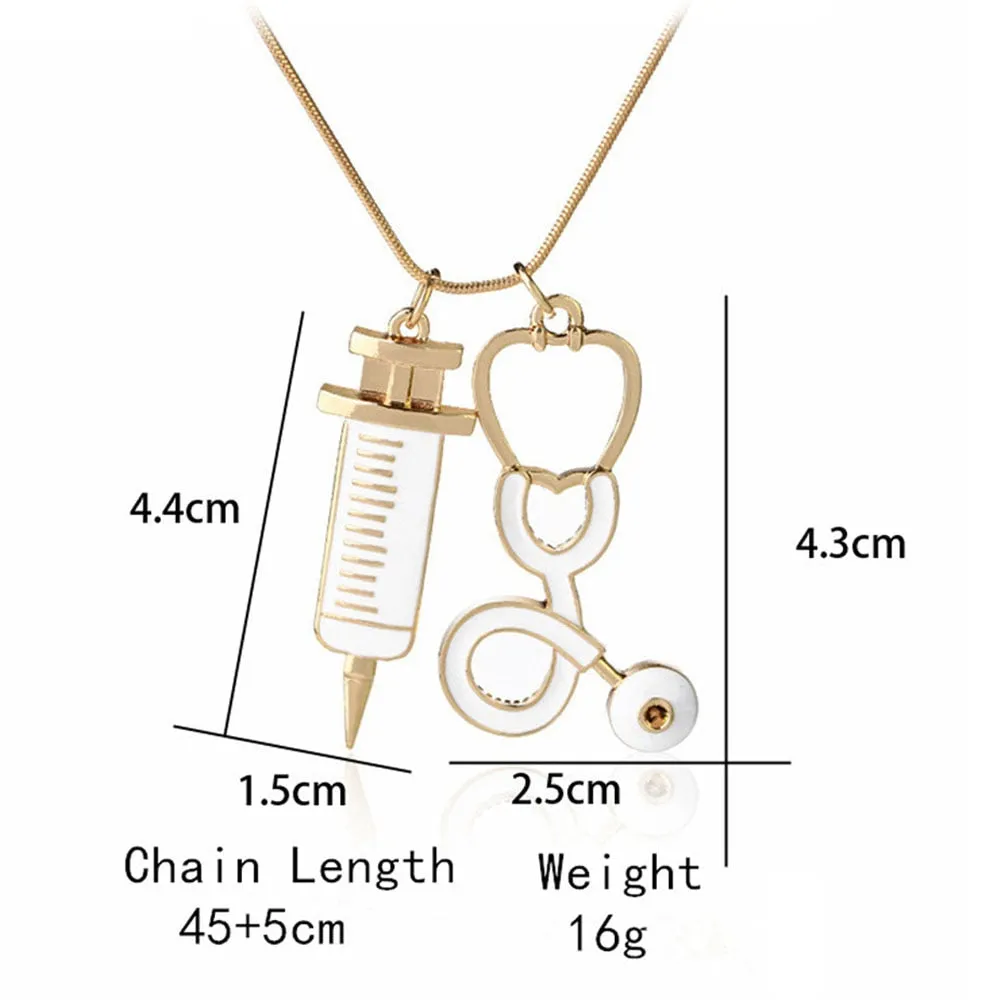 Medical Stethoscope Syringe Hospital Style Pendant Necklace