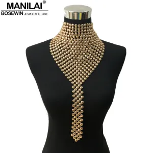 Metal Chokers Jewelry Neck Bib Collar Torques Long Chain Tassels Statement Necklaces