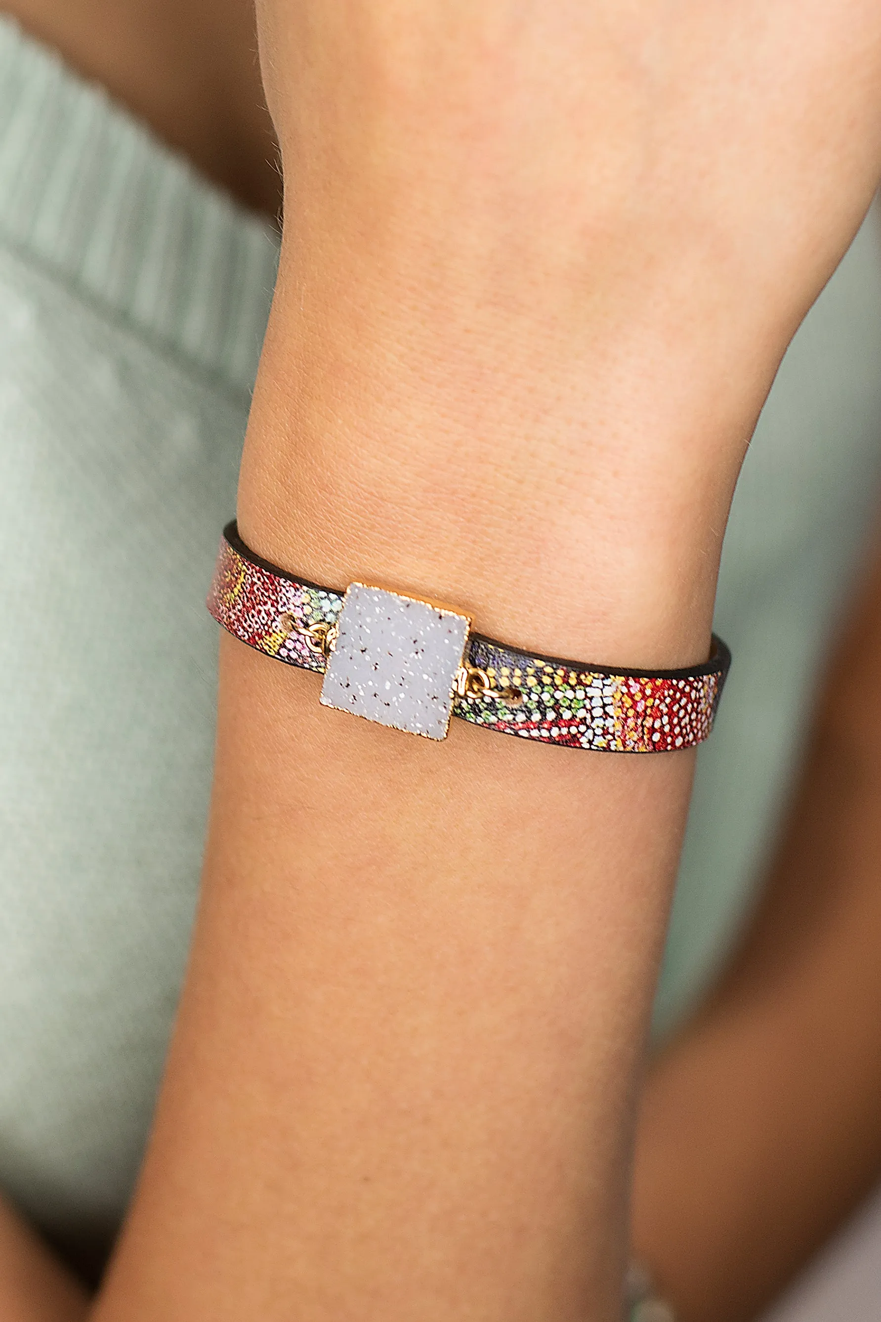 Millefiori Leather Druzy Cuff