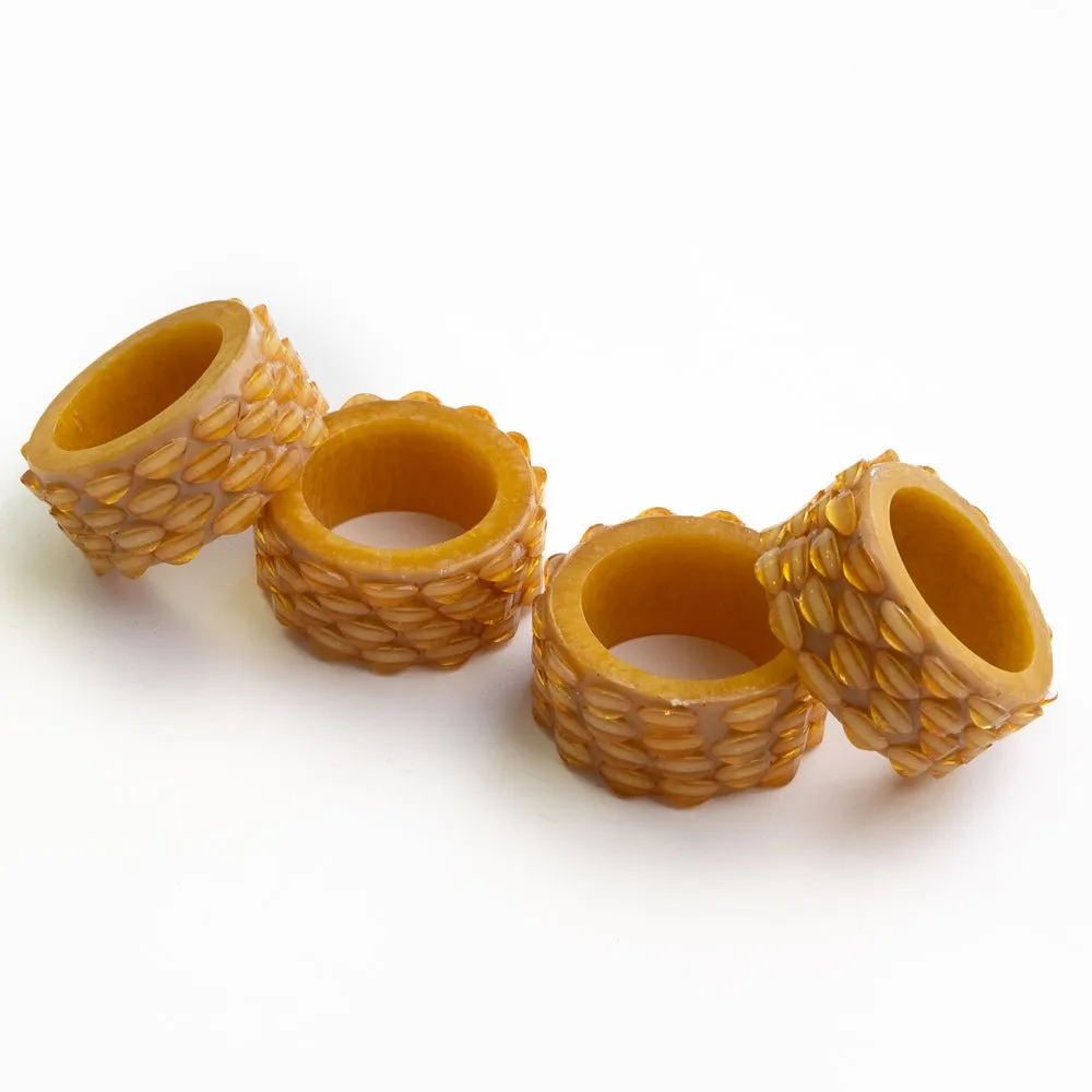 Mustard Round Resin Beaded Napkin Ring | Set of 4