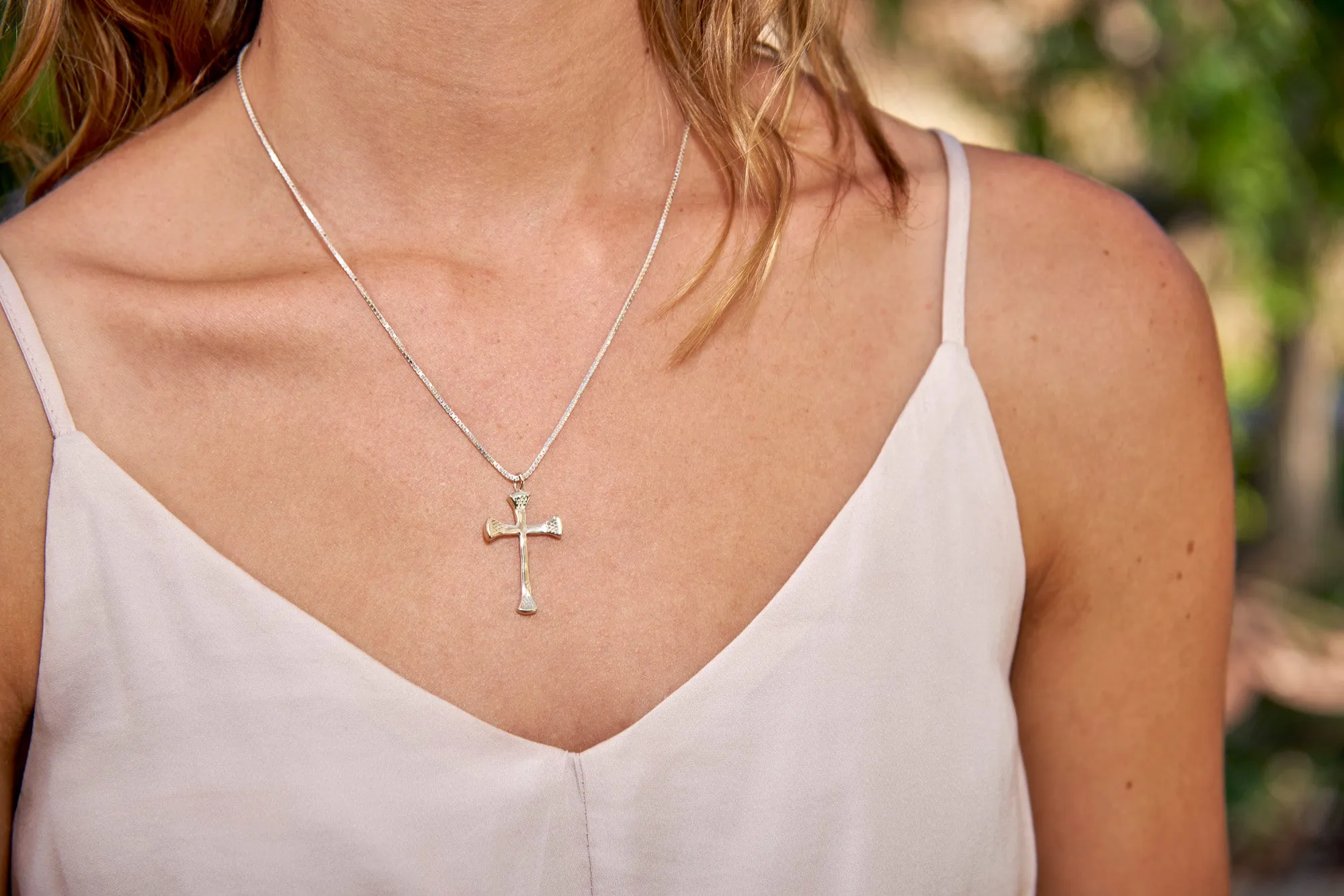 Nail Cross Necklace, Sterling Silver