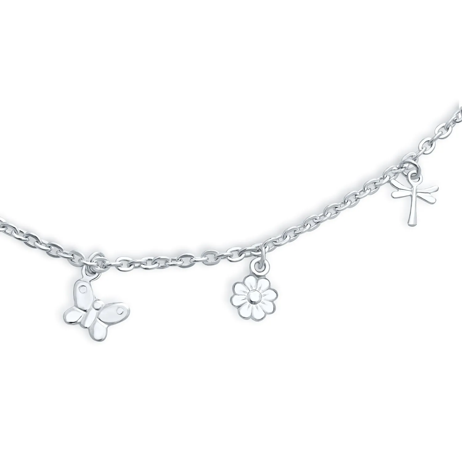 Nature Garden Butterfly Anklet Ankle Bracelet Sterling Silver 9-10 Inch