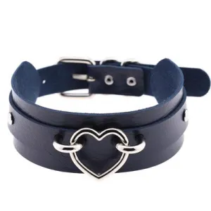 Navy Blue and Silver Heart Choker