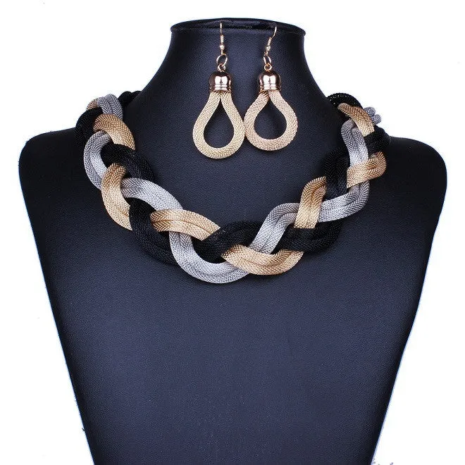 New fashion Bohemian Punk Fashion Colourful Statement Metal Braid Twist Chain necklaces & pendants woman's Necklace