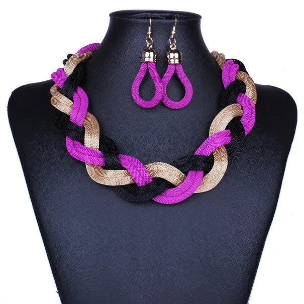 New fashion Bohemian Punk Fashion Colourful Statement Metal Braid Twist Chain necklaces & pendants woman's Necklace