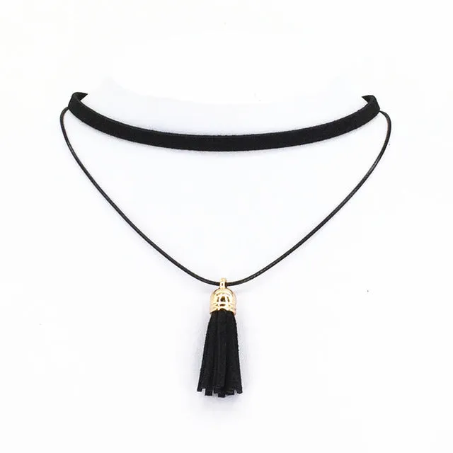 New Torques Bijoux Black Velvet Ribbon Tassel Lace Multilayer Necklace Maxi Statement Chokers Necklace Women Jewelry