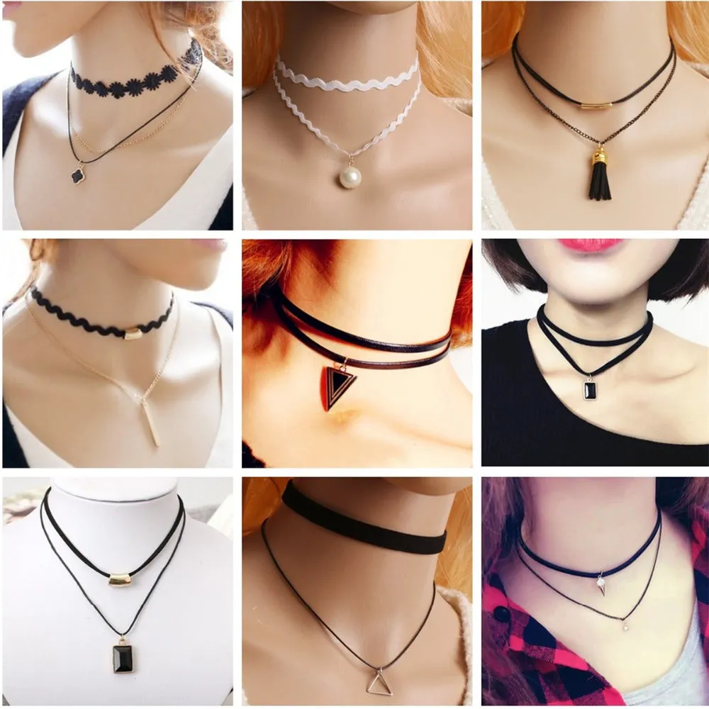 New Torques Bijoux Black Velvet Ribbon Tassel Lace Multilayer Necklace Maxi Statement Chokers Necklace Women Jewelry