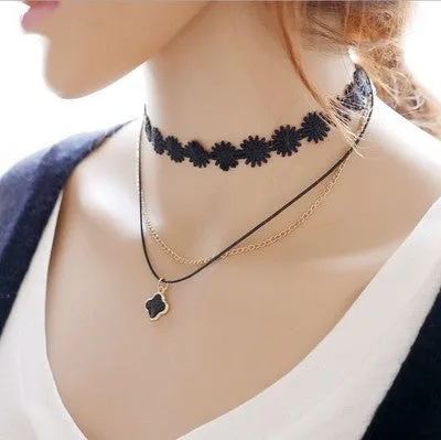 New Torques Bijoux Black Velvet Ribbon Tassel Lace Multilayer Necklace Maxi Statement Chokers Necklace Women Jewelry