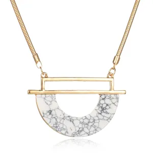 New Trendy Hot Simple Geometric Snake Chain Fuax Stone White Marble Semi Circle Pendant Choker Necklace for Women