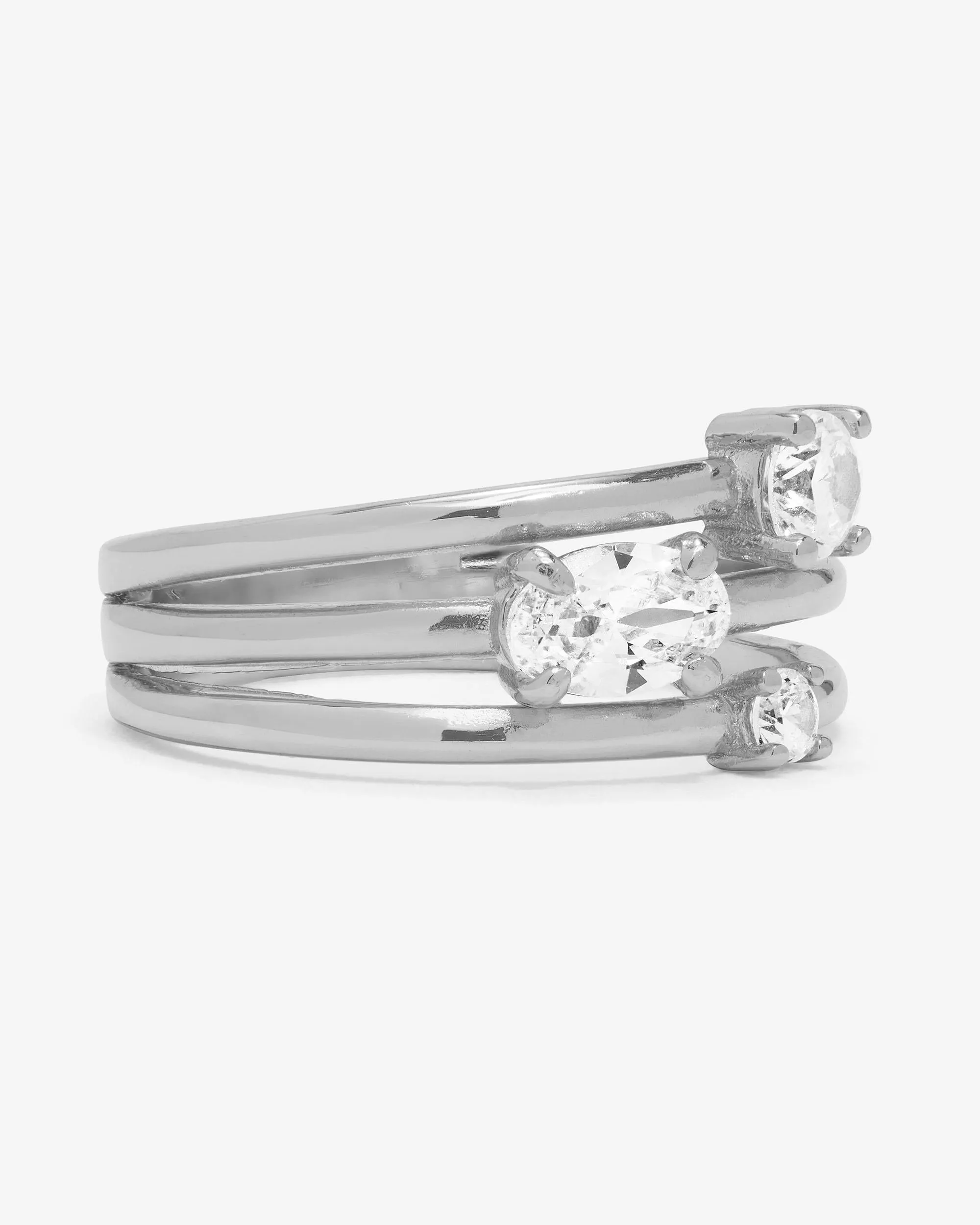 Nina Stacked Ring - Silver|White Diamondettes